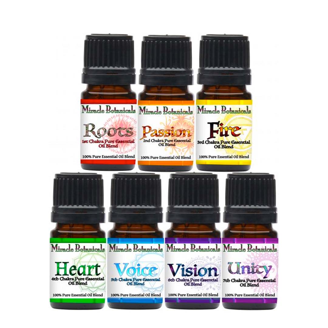 Chakra Essential Oil Blend Set - 7 Unique Chakra Balancing Blends - Miracle Botanicals Essential Oils