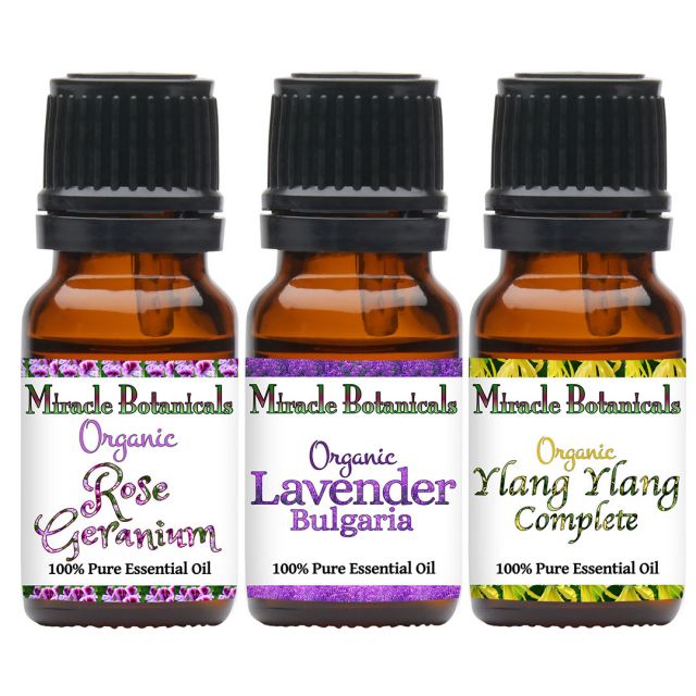 Floral Essential Oil Set - Organic Trio of Flowering Botanicals - Miracle Botanicals Essential Oils