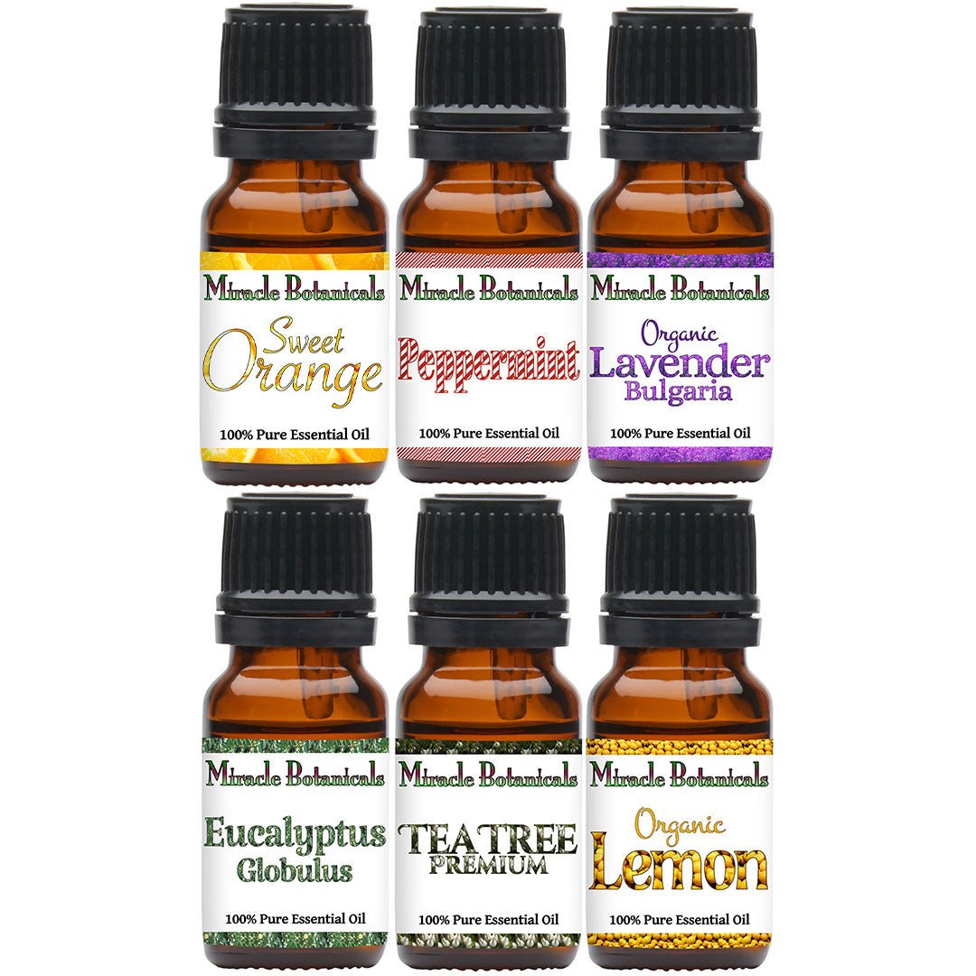 Introductory Essential Oil Set - 6 Basic Essential Oils in Premium Grade - Miracle Botanicals Essential Oils