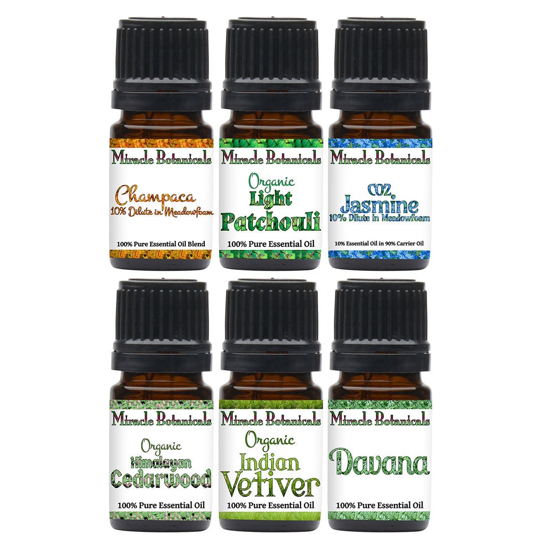 Revered and Classical Oils of India Set - 6 Well Loved Essential Oils from India - Miracle Botanicals Essential Oils