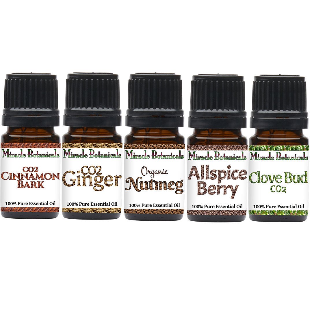 Pumpkin Spice Essential Oil Set - 5 Pure Essential Oils Reminiscent Fall Pie Spices - Miracle Botanicals Essential Oils