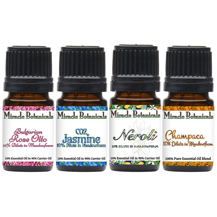 Secret Flower Garden Essential Oil Dilute Set - 4 Exotic Florals from Bulgaria, India, and Egypt